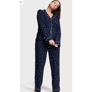 Victoria Secret‎ Star & Moon Pajama Set  Long Sleeve & Pants Blue XS Modal Blend